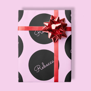 Papel De Presente Design Retro-Moderno Preto e Rosa com Pontos