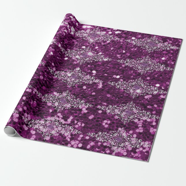 Papel De Presente Design roxo da jóia da prata do brilho do falso (Desenrolado)