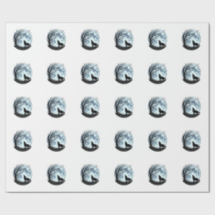 Papel De Presente Design Silhueta da Árvore da Lua Uivando Lobo Vint