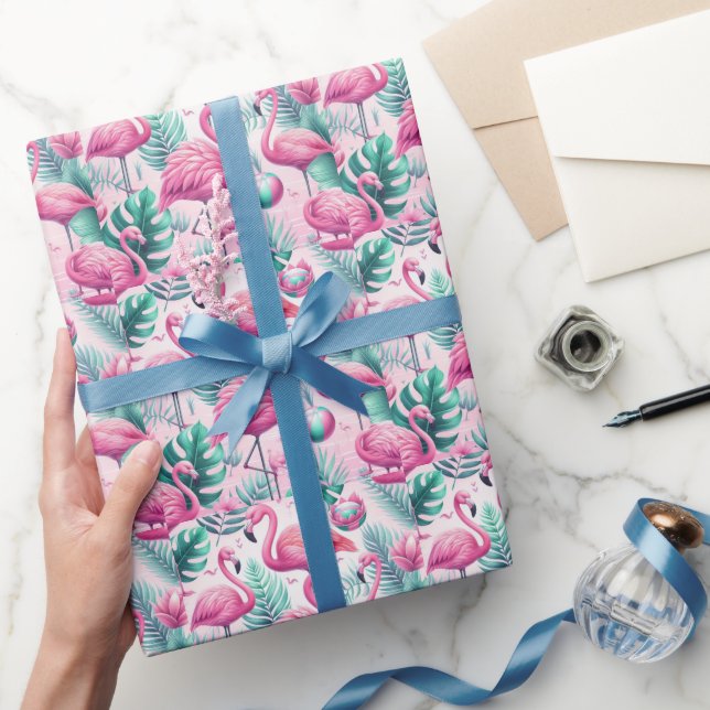 Papel De Presente Design tropical Flamingo rosa (Presentear)