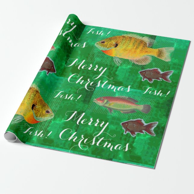Papel De Presente design único Feliz Natal com peixe (Desenrolado)