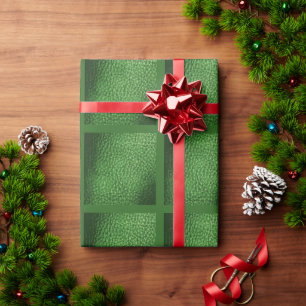 Papel De Presente Design Verde Floresta Quente de Couro Faux