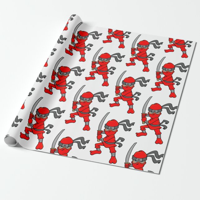Papel De Presente Design vermelho customizável de Ninja (Desenrolado)