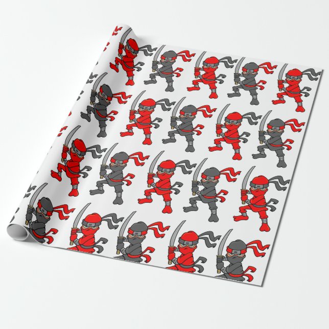 Papel De Presente Design vermelho e preto customizável de Ninjas (Desenrolado)