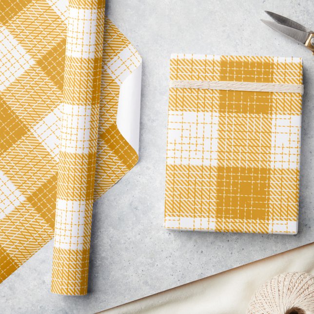 Papel De Presente Design Xadrez Amarelo e Branco em Xadrez Negrito  (Criador carregado)
