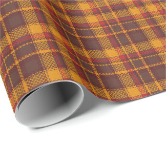 Papel De Presente Design Xadrez Amarelo Mostarda e Ferrugem Aconcheg