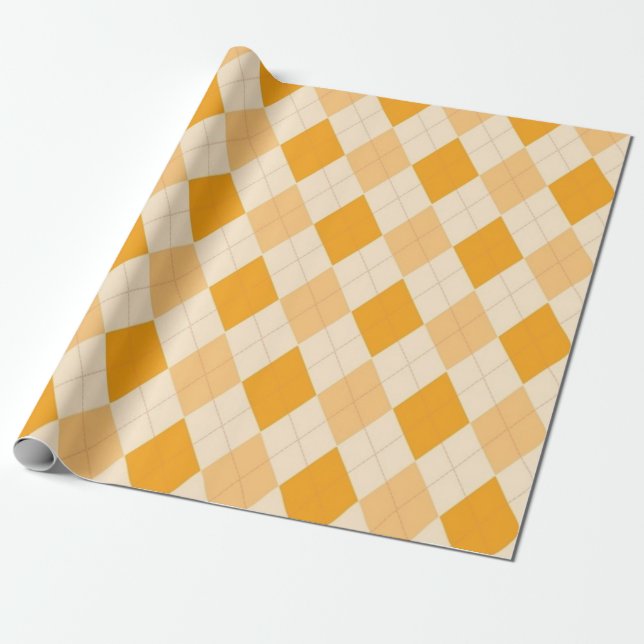 Papel De Presente Design Xadrez de  de Tan Argyle Amarelo-Laranja (Desenrolado)