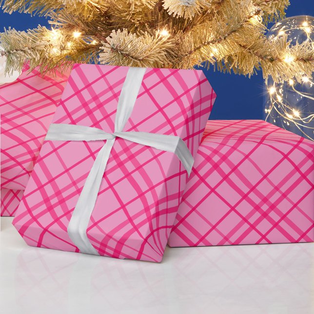 Papel De Presente Design Xadrez em Grade Rosa sobre Rosa (Criador carregado)