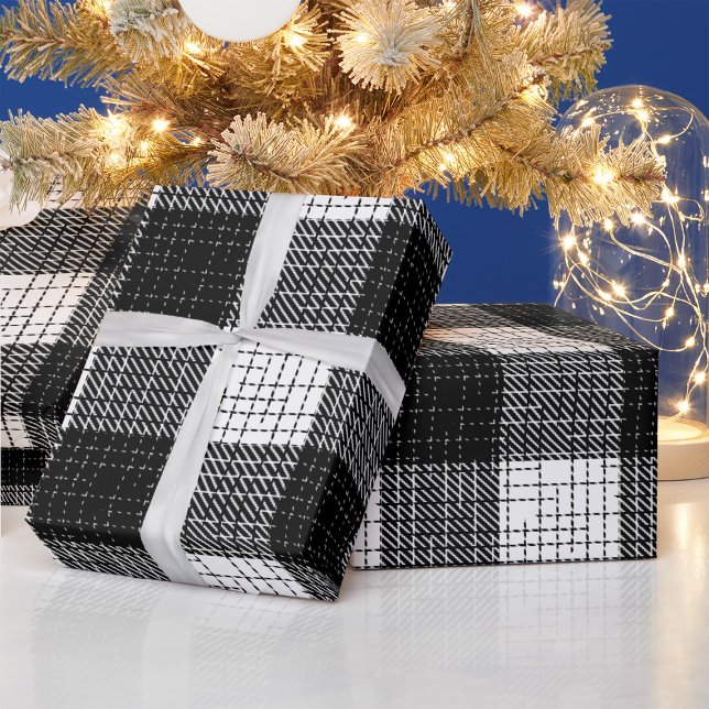 Papel De Presente Design Xadrez Preto e Branco em Bold  (Criador carregado)