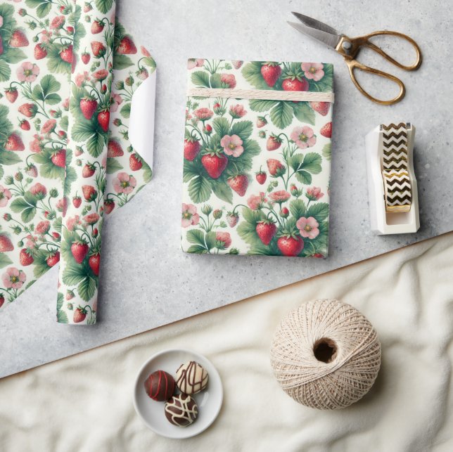Papel De Presente Desvinculação de morangos de Verão (Artesanato)