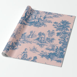 Papel De Presente Desvinculação do toile de jouy azul e rosa