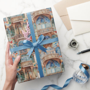 Papel De Presente Detalhe Arquitetônico da Casa de Barcelona nas Jan