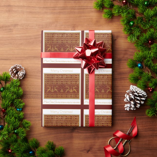 Papel De Presente Detalhe de camisola de Natal com veados e árvore (Presente de Natal)
