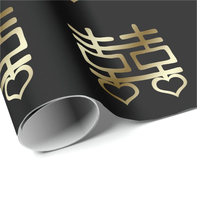 Papel De Presente Detalhe V1 do Coração de Casamento Chinês de Dupla (Ponta do rolo)