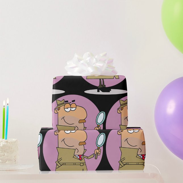 Papel De Presente Detetive de Desenho Animado Engraçado com Lupa (Criador carregado)