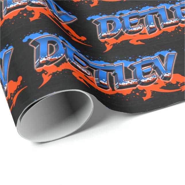 Papel De Presente Detlev Vorname Name Graffiti blue orange (Ponta do rolo)