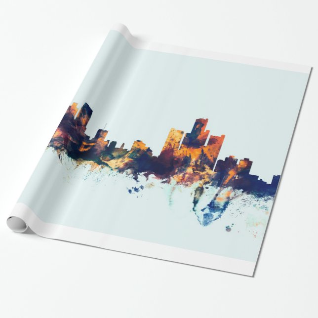Papel De Presente Detroit Michigan Skyline (Desenrolado)
