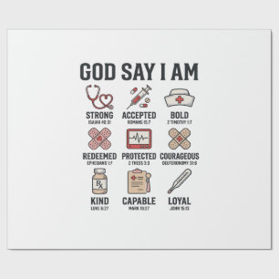 Papel De Presente Deus Diz Eu Sou Enfermeira Fé Design de Gravura Vi