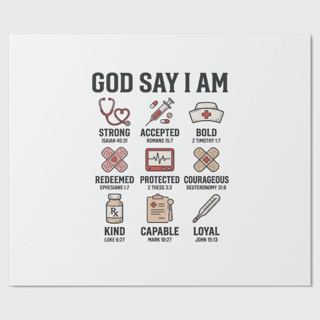 Papel De Presente Deus Diz Eu Sou Enfermeira Fé Design de Gravura Vi (Aberto)