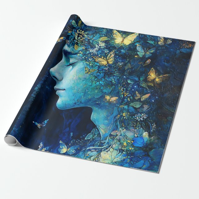 Papel De Presente Deusa da Floresta Encantada com Borboletas (7) (Desenrolado)