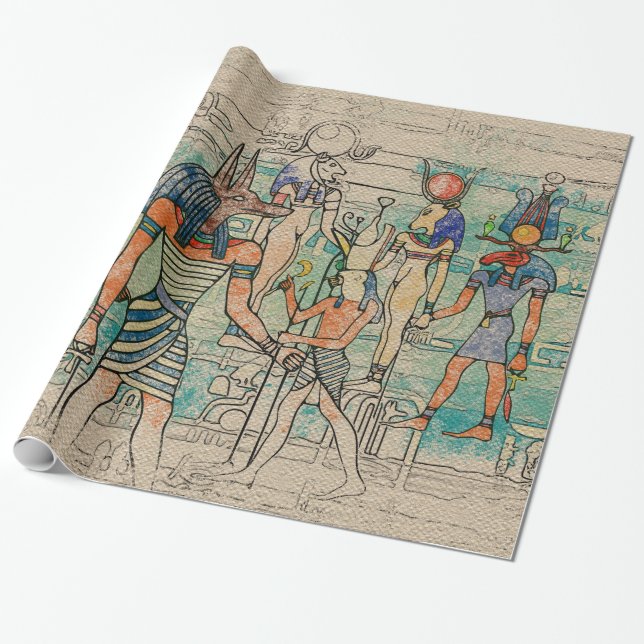 Papel De Presente Deuses egípcios em canvas (Desenrolado)