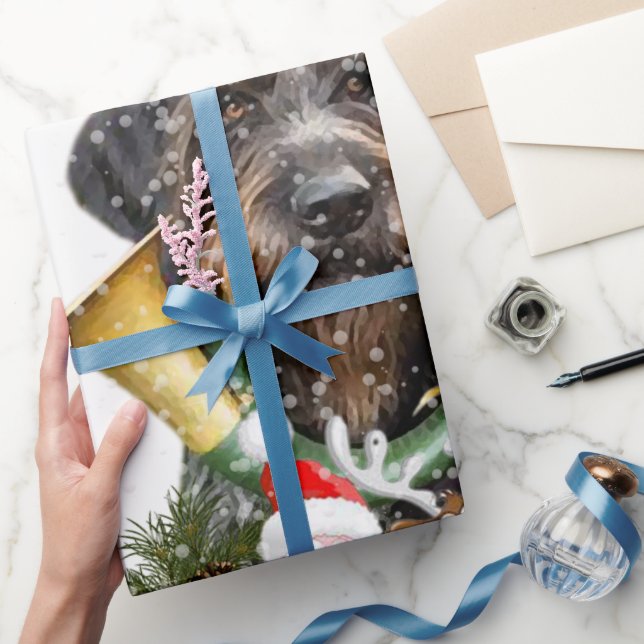 Papel De Presente Deutsch Drahthaar, Feliz Natal! Botão Magnet (Presentear)