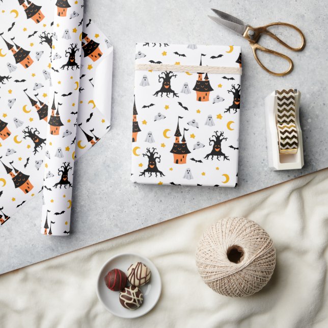 Papel De Presente Dia das Bruxas de Spooky Haunted House (Artesanato)