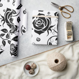 Papel De Presente Dia das Bruxas Rosas Negras