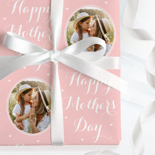 Papel De Presente Dia das Mães Elegante Foto Personalizada Rosa Bran