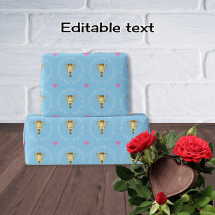 Papel De Presente Dia de as mães troféu texto personalizado azul