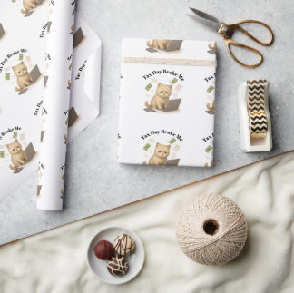 Papel De Presente Dia de Imposto Felino Estressado Minimalista Bege