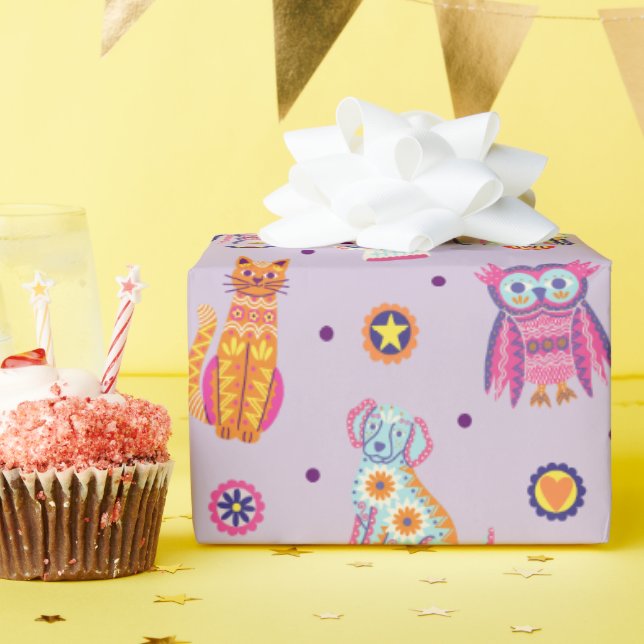 Papel De Presente Dia de los Muertos Animal Wrapper Paper (Festa de aniversário)