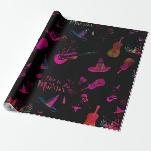 Papel De Presente Dia De Los Muertos-Esqueleto e Instrumento Musical