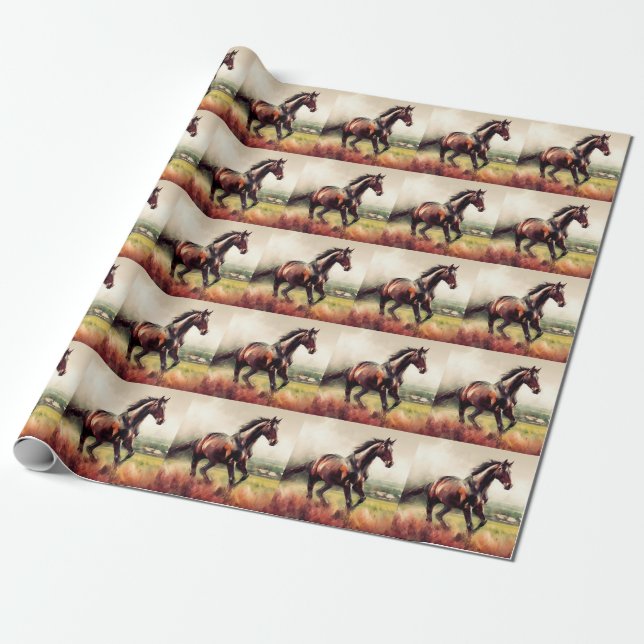 Papel De Presente Dia de Natal Correndo Cavalo Marrom (Desenrolado)