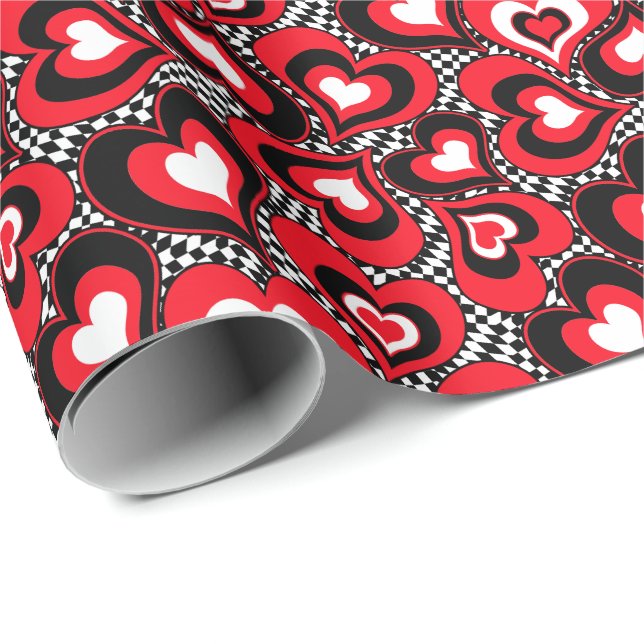 Papel De Presente Dia de os namorados branco preto vermelho (Ponta do rolo)