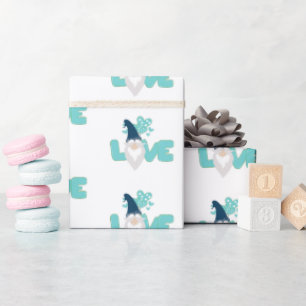 Papel De Presente Dia de os namorados de amor bonito Gnome Teal Blue