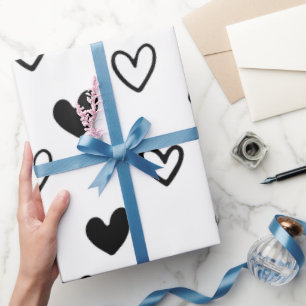 Papel De Presente Dia de os namorados Mínimo Branco Negro