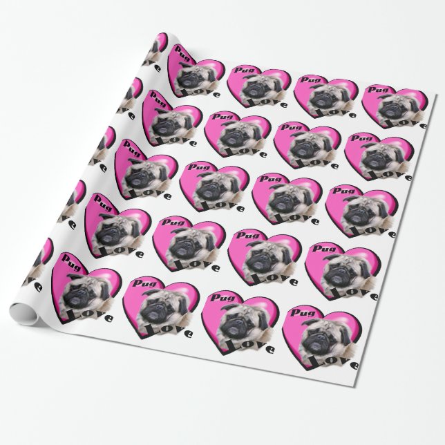 Papel De Presente Dia de os namorados Pug (Desenrolado)
