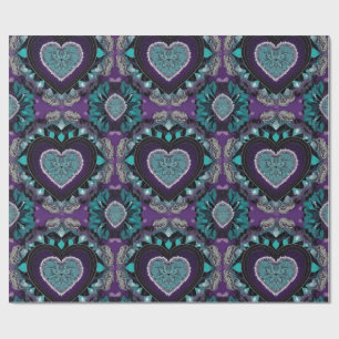 Papel De Presente Dia de os namorados Roxo, Teal e Negro Mandala