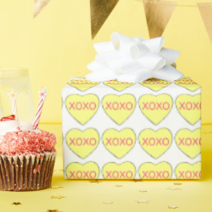 Papel De Presente Dia de os namorados XOXO Pastel Yellow Candy Heart