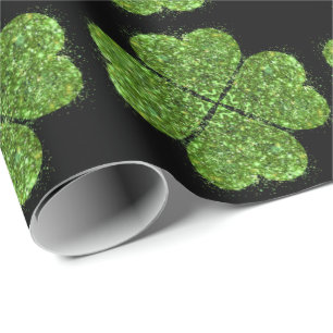 Papel De Presente Dia de Patrick, trevo irlandês verde reluzente