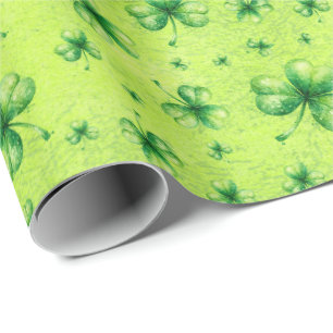 Papel De Presente Dia de São Patrício Aquarela Trevo em verde