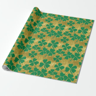 Papel De Presente Dia de São Patrício Chic Dourado Verde Trevo de Tr