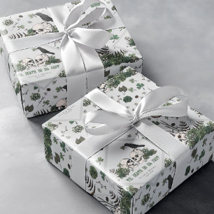 Papel De Presente Dia de São Patrício Gótico Flores de Crânios Casam
