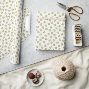 Papel De Presente Dia de São Patrício Verde Branco Vintage Trevo