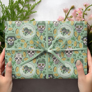 Papel De Presente Dia de São Patrício Verde - Crânio Irlandês
