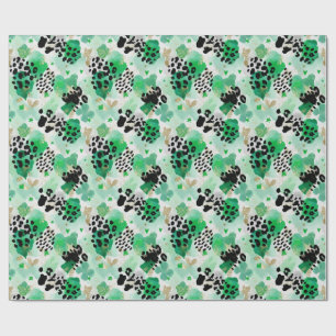 Papel De Presente Dia de São Patrício Verde Leopardo & Trevo de Cora