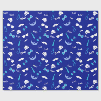 Papel De Presente Día Del Padre Azul Con Bigotes Y Corbatas