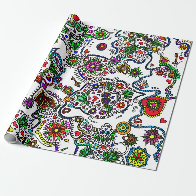 Papel De Presente Dia Do Papel De Embalagem Do Crânio Do Docinho Mor (Desenrolado)