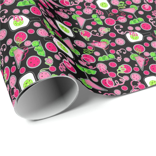 Papel De Presente Dia do Tênis de Mesa Cosmo Dinking no Preto (Ponta do rolo)